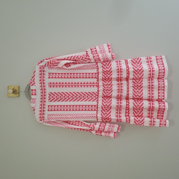 Sunday Up Dress Small Pink White Pattern Tiered Bell Sleeves Aztec Western Rodeo - Picture 6 of 15